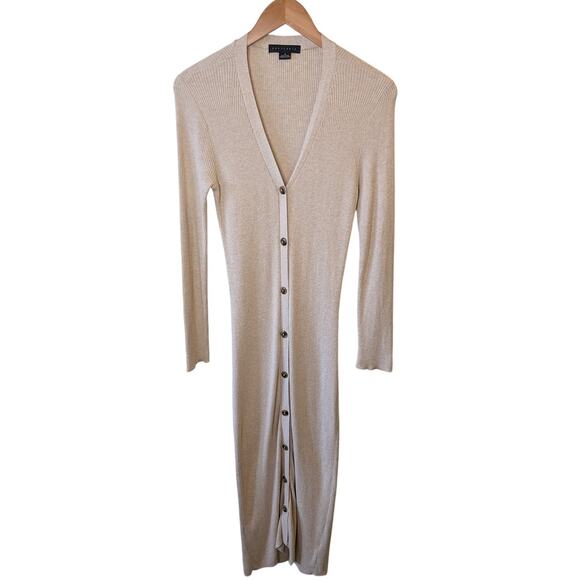 Sanctuary Sweaters - Sanctuary Ribbed Maxi Cardigan Duster Button Front Oatmeal Cream Medium